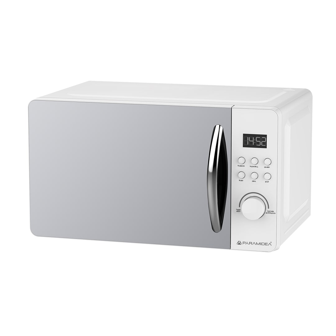 PYRAMIDEA Forno a Microonde DIGITALE con Porta a SPECCHIO 20L Potenza 800W Colore Bianco