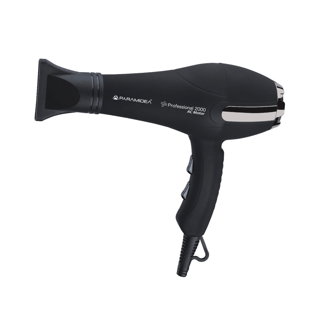 PYRAMIDEA Asciugacapelli Professionale Potenza 2000W Colpo di freddo con Concentratore e Diffusore Colore Nero PH2009AC