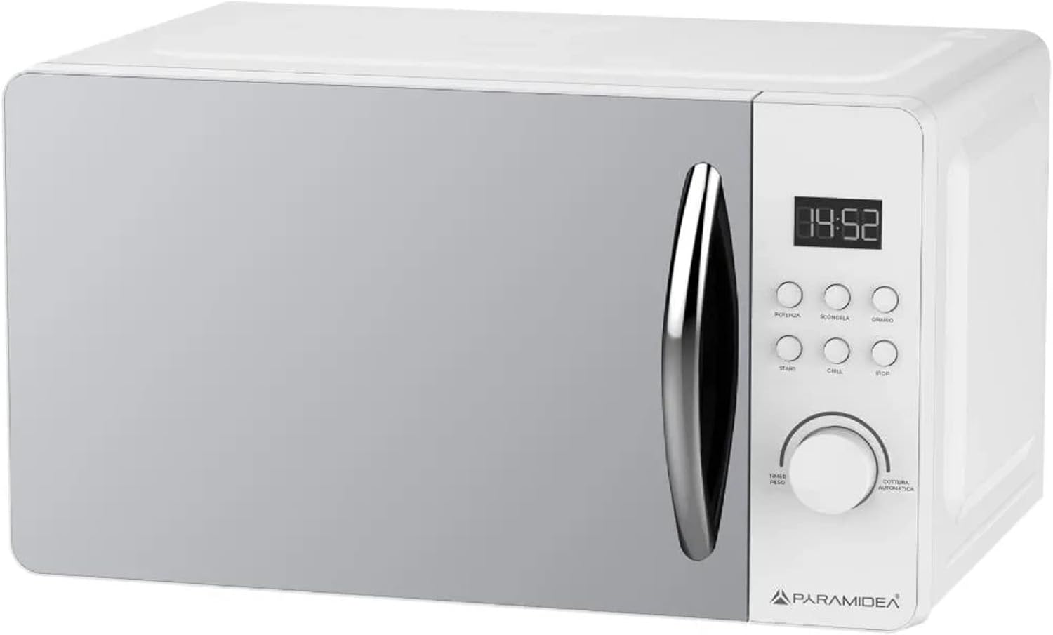 PYRAMIDEA Forno a Microonde DIGITALE con Porta a SPECCHIO 20L Potenza 800W Colore Bianco