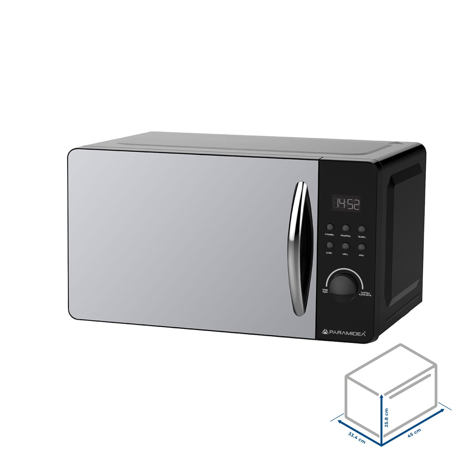 PYRAMIDEA Forno a Microonde Digitale con Porta a Specchio 20L Potenza 800W Colore Silver FOM202S