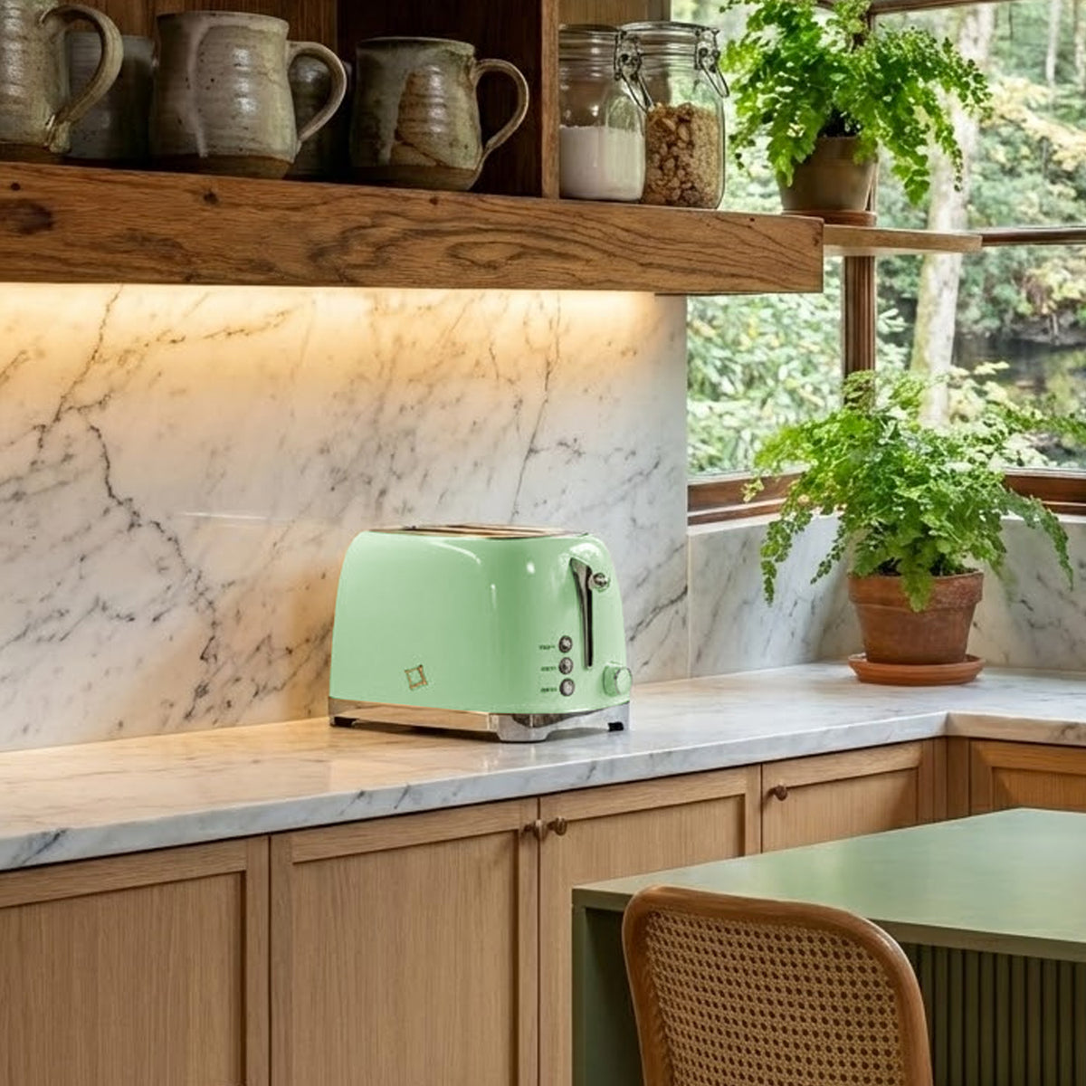 FIRST CLASS TOSTAPANE Verde singolo Stile Vintage con Corpo in Acciaio
